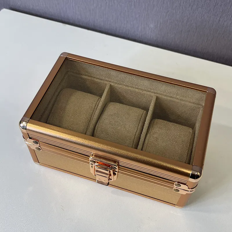 Rose Gold Alloy 3 Slots Watch Organizer & Gift Case